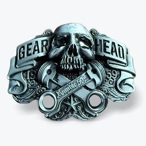 Gear Head Skull Belt Buckle - Silver